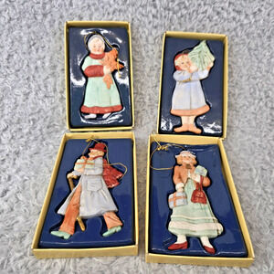 Vintage Christmas Porcelain Ornaments Set of 4 Hand Painted Victorian Holiday